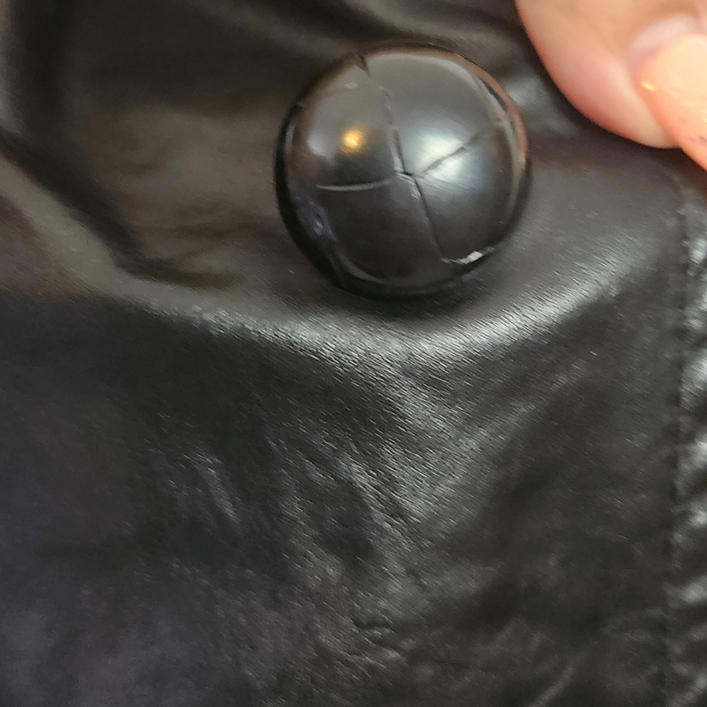 Vintage 1970s Long Black Leather Coat Jacket Mens size Medium Faux Fur Winter - Picture 8 of 16